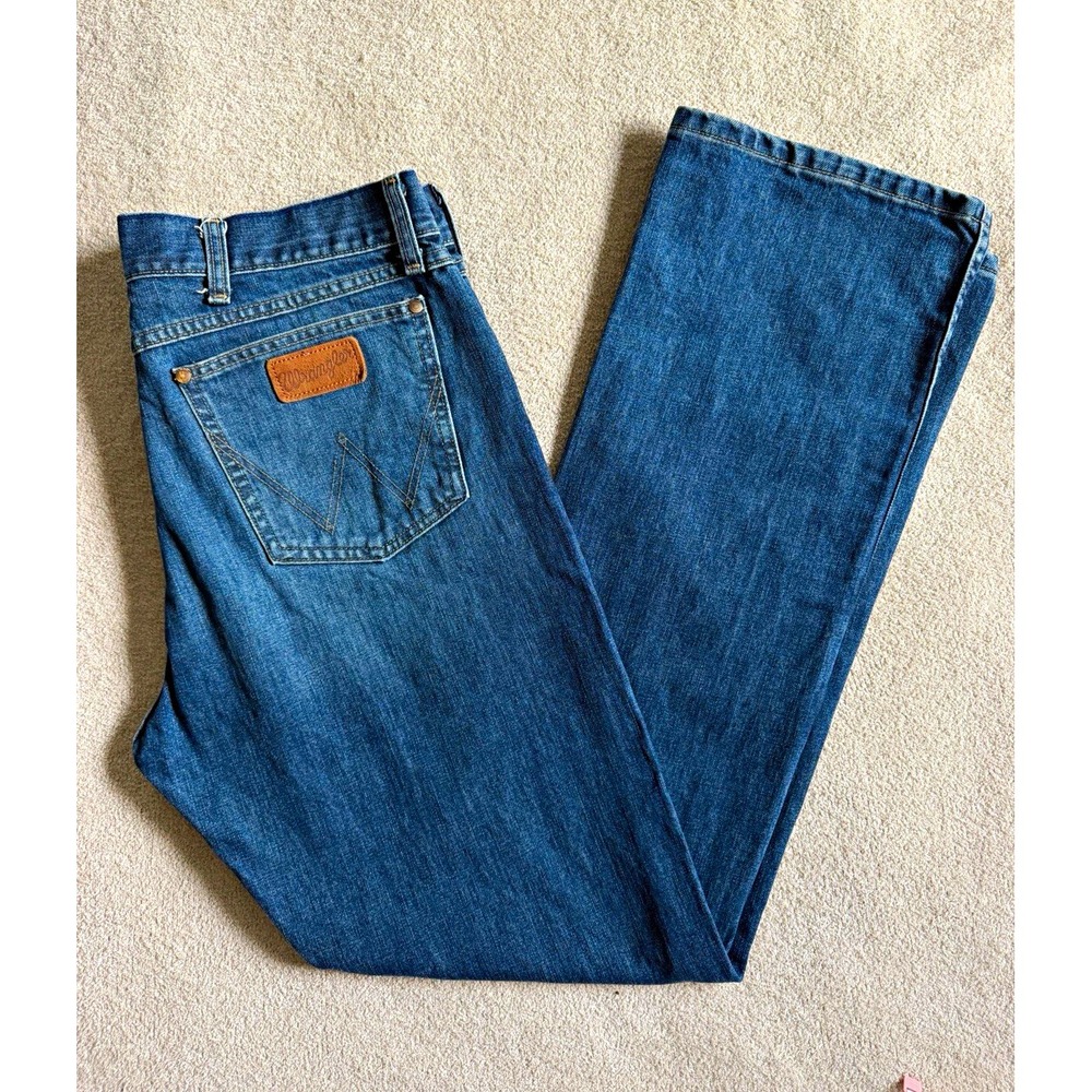 Wrangler Retro Slim Boot Jeans Mens 35x34 Blue Denim Western Cowboy 1077MWZ
